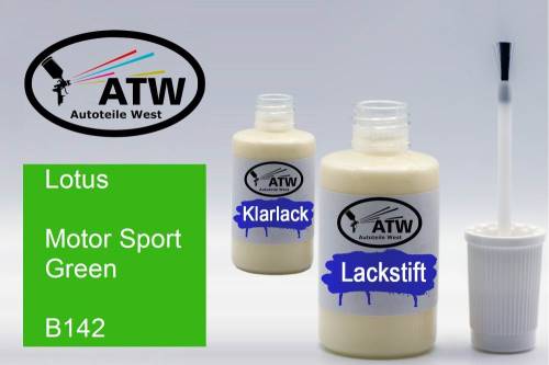 Lotus, Motor Sport Green, B142: 20ml Lackstift + 20ml Klarlack - Set, von ATW Autoteile West.